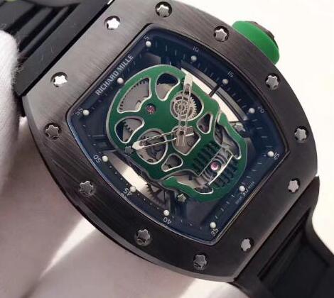 Replica Richard Mille RM 52 Black ceramic Green Skull Watch